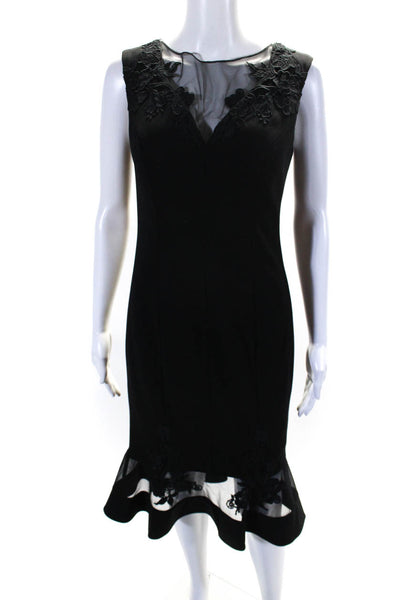 Aidan Mattox Womens Sleeveless Lace Mesh Panel Flounce Sheath Dress Black Size 4