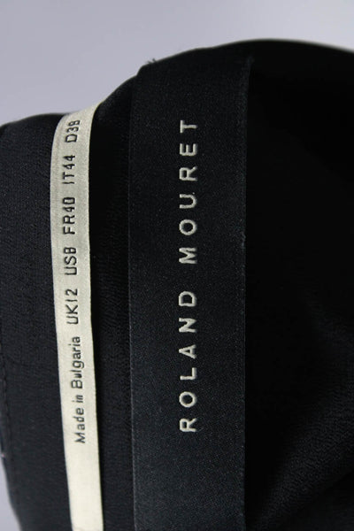Roland Mouret Womens Black Ruffle V-Neck Long Sleeve Blouse Pants Set Size 6 8