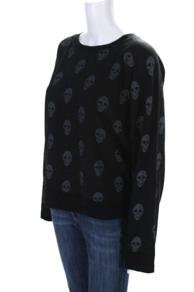 Monrow Womens Skull Print Crew Neck Pullover Sweatshirt Black Size Large