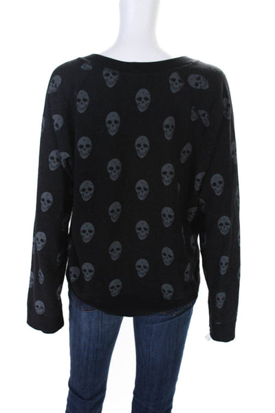 Monrow Womens Skull Print Crew Neck Pullover Sweatshirt Black Size Large