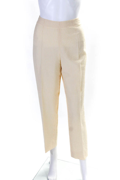 Piazza Sempione Womens Yellow Striped Textured High Rise Straight Pants Size M