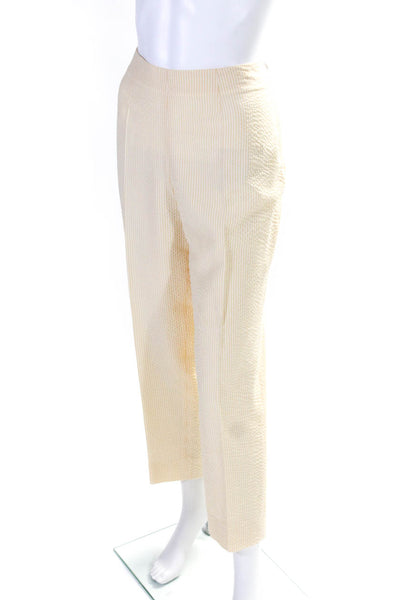 Piazza Sempione Womens Yellow Striped Textured High Rise Straight Pants Size M