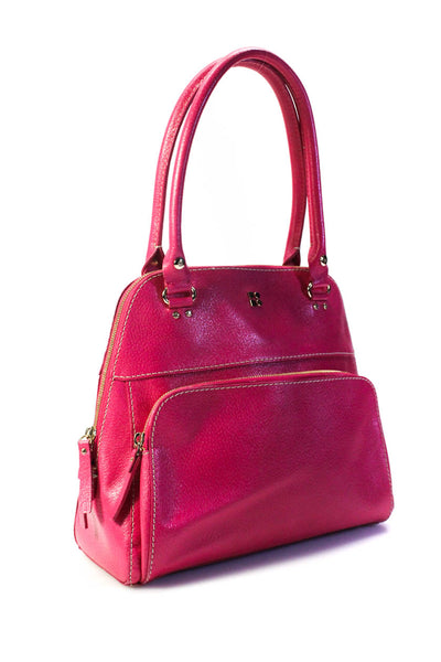 Kate Spade Womens Zip Top Rolled Handle Leather Bowler Tote Handbag Pink