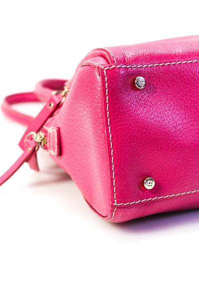 Kate Spade Womens Zip Top Rolled Handle Leather Bowler Tote Handbag Pink