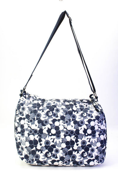 LeSportsac Womens Floral Print Nylon Messenger Shoulder Bag Handbag Navy White