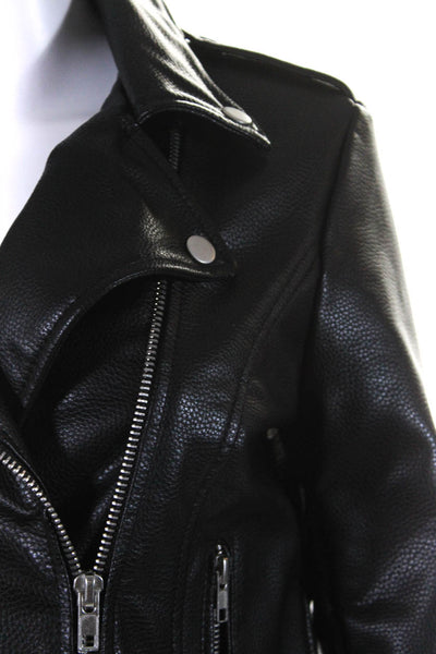 BB Dakota Womens Front Zip Collared Faux Leather Motorcycle Jacket Black Medium