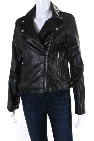 BB Dakota Womens Front Zip Collared Faux Leather Motorcycle Jacket Black Medium