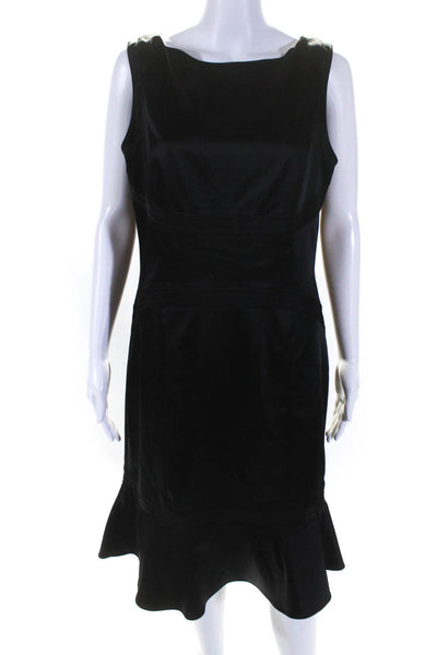 Kay Unger Womens Sleeveless Satin Ruffle Hem Sheath Dress Black Size 14