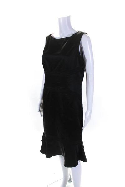 Kay Unger Womens Sleeveless Satin Ruffle Hem Sheath Dress Black Size 14