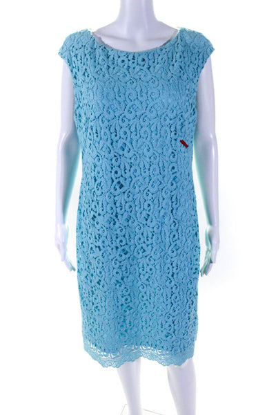 Lauren Ralph Lauren Womens Sleeveless Lace Boat Neck Sheath Dress Blue Size 14