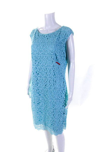 Lauren Ralph Lauren Womens Sleeveless Lace Boat Neck Sheath Dress Blue Size 14