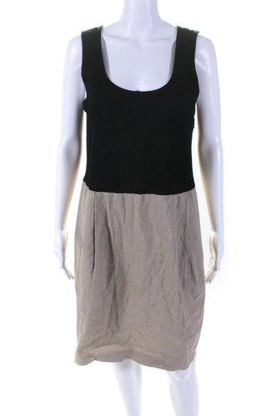 DKNY Womens Linen Jersey Sleeveless Color Block Tank Dress Black Beige Size 14