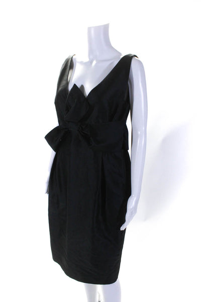Kiton Womens V Neck Bow Waist Sleeveless Dress Black Cotton Blend Size EUR 48