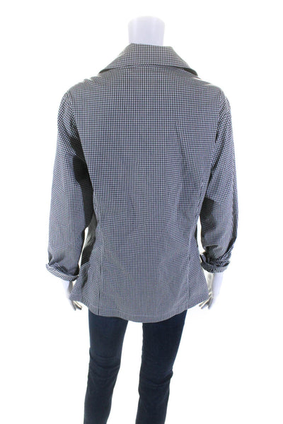 A'nue Ligne Womens Plaid Twist Knot Front Shirt Black White Size Large