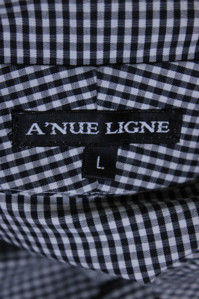 A'nue Ligne Womens Plaid Twist Knot Front Shirt Black White Size Large