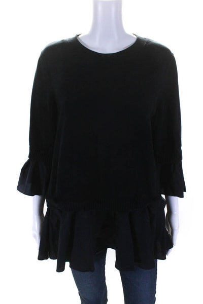 COS Womens Flare Sleeves Crew Neck Pullover Sweater Black Wool Size Medium