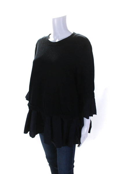 COS Womens Flare Sleeves Crew Neck Pullover Sweater Black Wool Size Medium