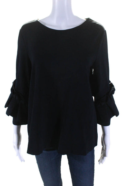 COS Womens Pleated Flare Sleeves Crew Neck Blouse Navy Blue Size Medium