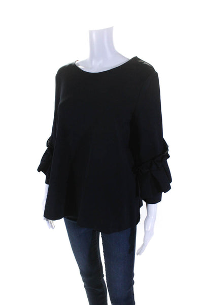 COS Womens Pleated Flare Sleeves Crew Neck Blouse Navy Blue Size Medium