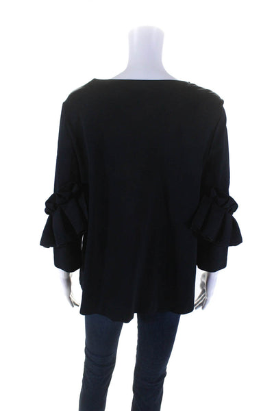 COS Womens Pleated Flare Sleeves Crew Neck Blouse Navy Blue Size Medium