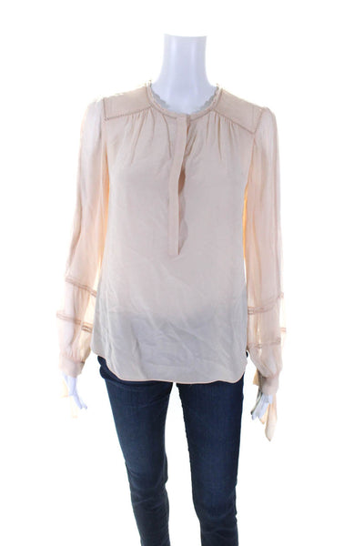 Rebecca Taylor Womens Half Button Long Sleeve Top Blouse Beige Silk Size 4