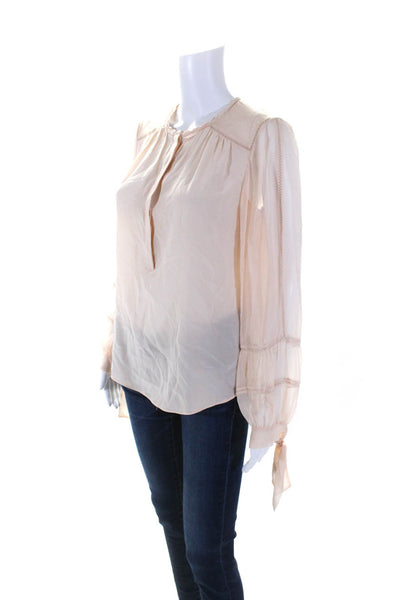 Rebecca Taylor Womens Half Button Long Sleeve Top Blouse Beige Silk Size 4