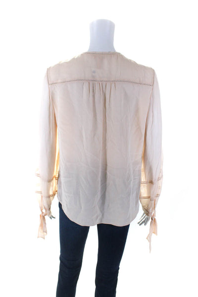 Rebecca Taylor Womens Half Button Long Sleeve Top Blouse Beige Silk Size 4