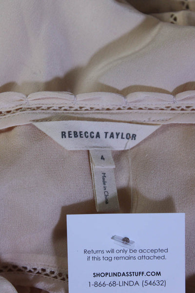 Rebecca Taylor Womens Half Button Long Sleeve Top Blouse Beige Silk Size 4