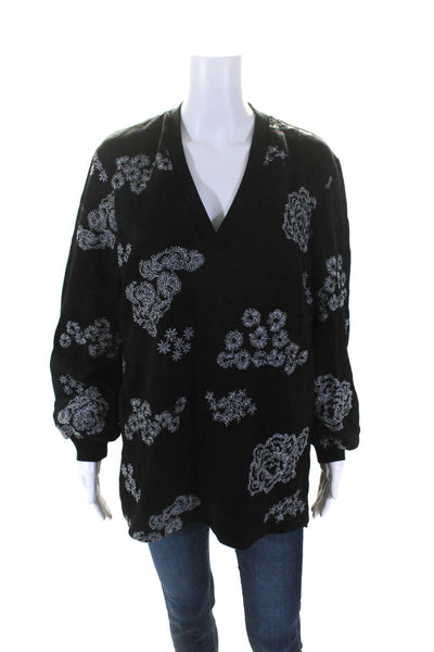 Pearl By Lela Rose Womens Pullover V Neck Stitched Print Sweater Black Large