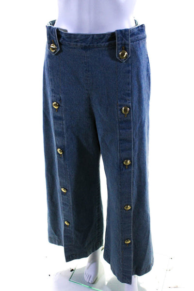 Rosetta Getty Womens High Rise Button Front Split Wide Leg Denim Pants Blue Sz 6