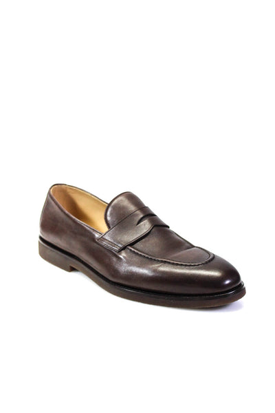 Brunello Cucinelli Mens Leather Slip On Penny Loafer Dress Shoes Brown Size 46