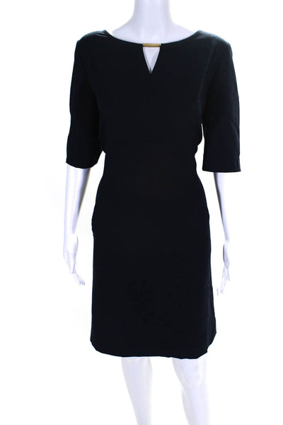 Tahari Womens Back Zip Short Sleeve Keyhole Shift Dress Navy Blue Size 16