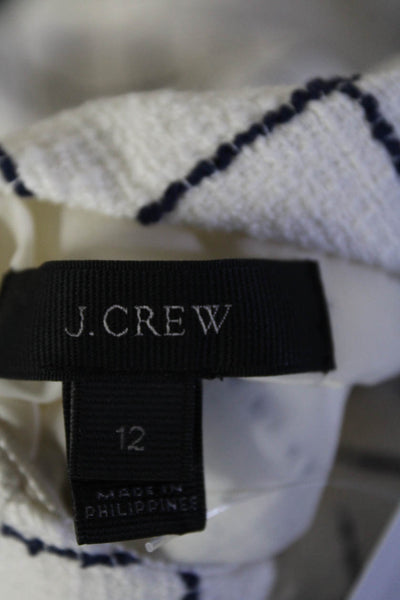 J Crew Womens Back Zip Crew Neck Check Knit Dress White Navy Cotton Size 12