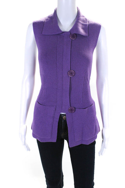 Bryan Bradley Womens Button Up Collared Merino Wool Sweater Vest Purple Medium