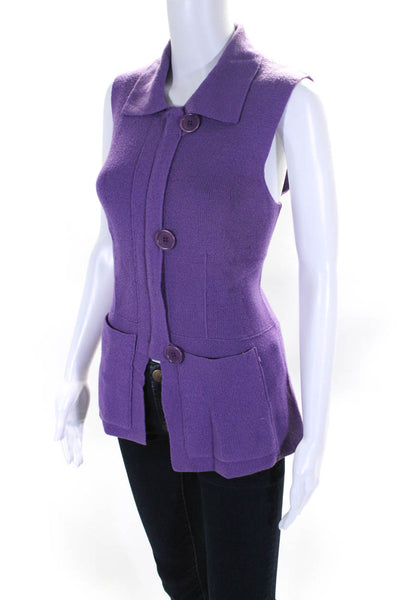 Bryan Bradley Womens Button Up Collared Merino Wool Sweater Vest Purple Medium