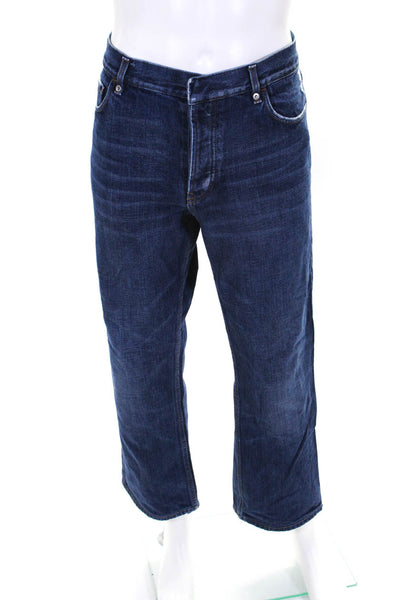 Prada Mens Denim Button Fly Mid Rise Straight Leg Pants Jeans Dark Blue Size 34