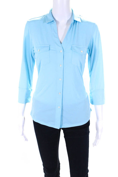 J. Mclaughlin Womens Button Down 3/4 Sleeve Collared Light Blue Dress Shirt Size
