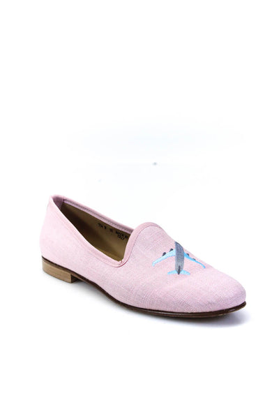 Del Toro Womens Canvas Embroidered Leather Sole Slip On Pink Loafers Size 10