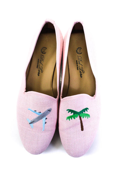 Del Toro Womens Canvas Embroidered Leather Sole Slip On Pink Loafers Size 10