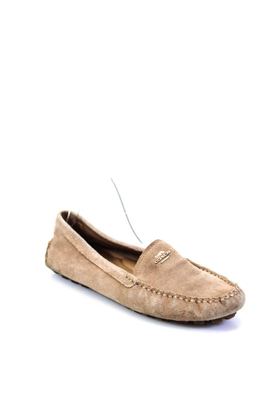 Coach Womens Suede Top Stitched Slip On Loafers Drivers Light Tan Size 10B