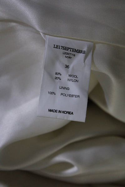 Lei7Septembre Womens White Wool Open Front Belt Long Sleeve Coat Jacket Size 36