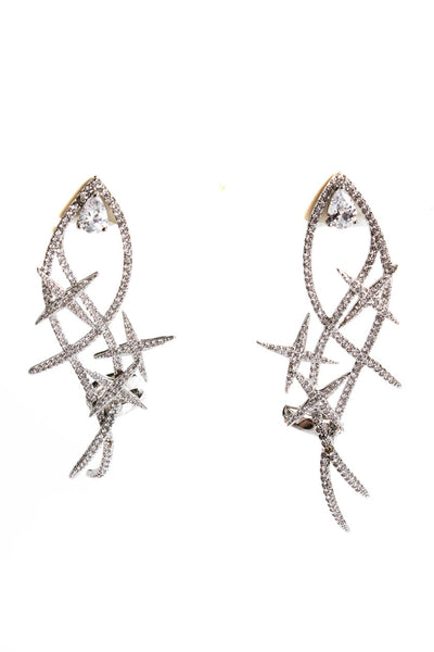 CZ by Kenneth Jay Lane Womens Silver Tone Cubic Zirconia Fish Star Drop Earrings