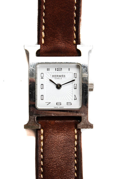 Hermes Womens Brown Leather Wrap Stainless Steel Heuer H Square Watch