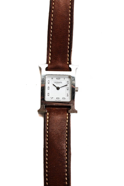 Hermes Womens Brown Leather Wrap Stainless Steel Heuer H Square Watch