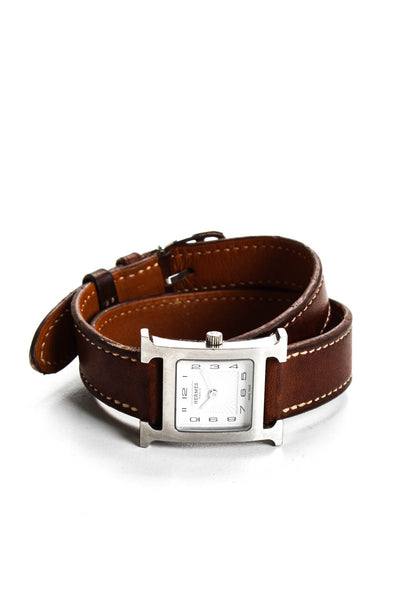 Hermes Womens Brown Leather Wrap Stainless Steel Heuer H Square Watch