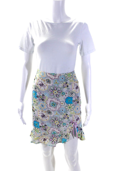 Nanette Lepore Womens Back Zip Floral Embroidered Silk Skirt Blue Purple Size 2