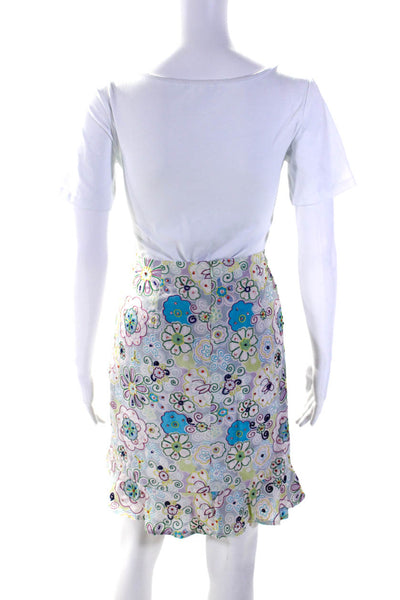 Nanette Lepore Womens Back Zip Floral Embroidered Silk Skirt Blue Purple Size 2