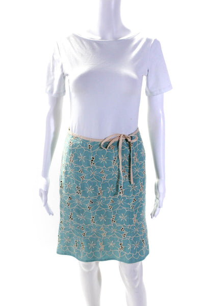 Nanette Lepore Womens Back Zip Floral Embroidered Pencil Skirt Blue White Size 2