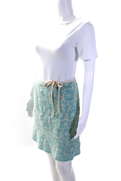 Nanette Lepore Womens Back Zip Floral Embroidered Pencil Skirt Blue White Size 2