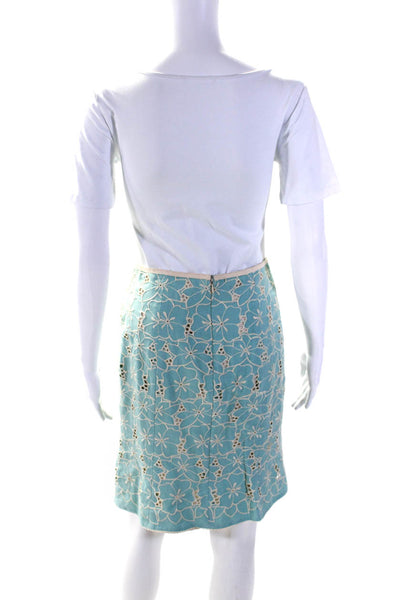 Nanette Lepore Womens Back Zip Floral Embroidered Pencil Skirt Blue White Size 2